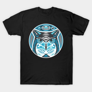 Owl Shamanic Animal Emblem - Grey Blue T-Shirt